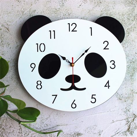 Cartoon Mural, Acrylic Clock, Kids Wall Clock, Panda Cute, Bedroom Wall Clock, Diy Wall Stickers, Wall Watch, Mirror Wall Clock, Cartoon Panda