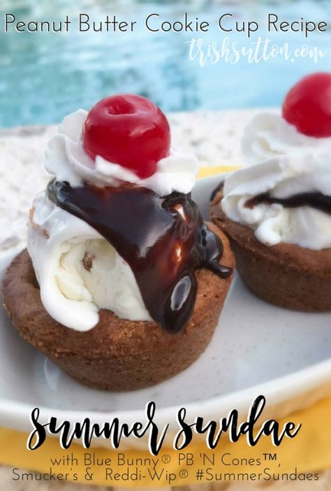 Summer Sundae Peanut Butter Cookie Cup Recipe New Cookie Recipes, Cookie Dough Cups, Homemade Cookie Dough, Refrigerated Cookie Dough, Cookie Cups Recipe, Ice Cream Sundae Bar, Fruit Cake Cookies, Ice Cream Cups, Cookie Dough Ice Cream