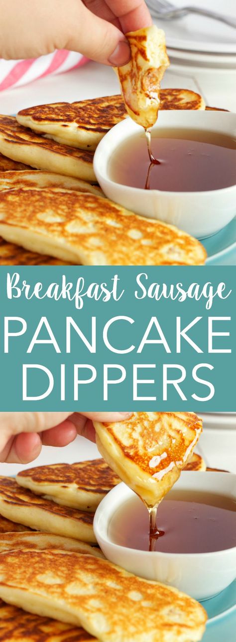 These Breakfast Sausage Pancake Dippers are the perfect breakfast finger food! Recipe from thebusybaker.ca! Sausage Link Pancakes, Breakfast Finger Foods, Pancake Dippers, Homemade Buttermilk Pancakes, Halloween Fingerfood, Diy Easy Recipes, Breakfast Sausage, Breakfast Brunch Recipes, Sausage Breakfast