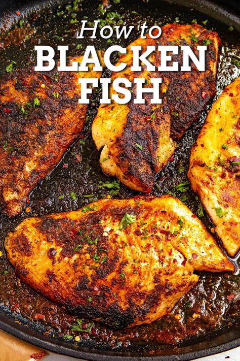 This blackened fish recipe is the perfect easy weeknight meal with your favorite fish butter basted, generously seasoned with blackening seasoning and seared. #blackenedfish #howtoblackenfish Blackened White Fish, Blackened Whiting Fish Recipes, Whiting Fish, Cajun Fish, Seasoning For Fish, Blackening Seasoning, Blackened Fish, Blacken Fish, Fish Dinners