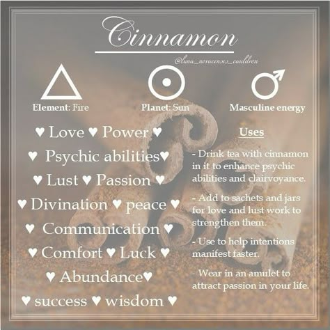 Correspondence of cinnamon in relation to witchcraft What Is Cinnamon Good For Witchcraft, Herbal Correspondences Witchcraft, Cinnamon In Spells, Cinnamon Stick Witchcraft, Love Correspondences Witchcraft, Cinnamon Correspondences, Cinnamon Spiritual Meaning, Cinnamon Witchcraft Uses, Cinnamon In Witchcraft