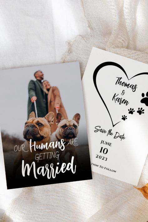 Pet Save The Date Ideas, Save The Date Photos With Dogs, Our Humans Are Getting Married, Save The Dates With Dogs, Wedding Invitations With Dogs, Wedding Invitation With Dog, Dog Save The Date Ideas, Save The Date With Dog, Dog Wedding Invitations