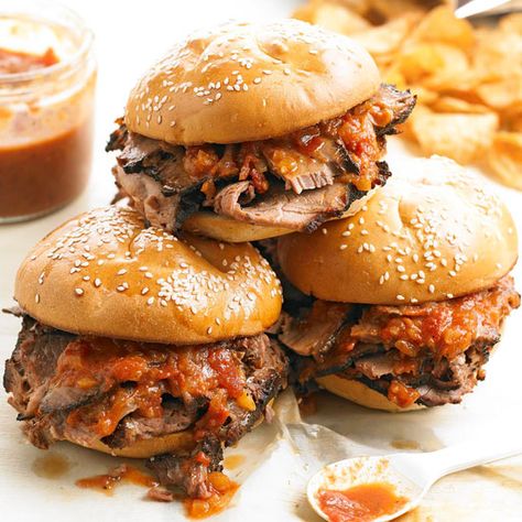 Texas-Style Beef Brisket Brisket Sliders, Chopped Beef, Summer Potluck Recipes, Beef Brisket Recipe, How To Cook Brisket, Brisket Recipe, Beef Brisket Recipes, Summer Potluck, Brisket Recipes