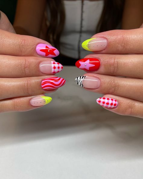 these need their own moment - - #nailtech #nails #geloverlay #promnails #nailtech #nails #nailart #summernails #fallnails #nailart #summer #brightnails #cutenails #summernailinspo #nailinspo #utahnails #nailideas #woodscross #bountiful #smallbuisness #halloweennails #handpainted #bountifulnailsalon #woodscrossnailsalon #woodscrosssalon #bows #thanksgivingnails #christmasnails #holidaynails Colorful Fun Nail Designs, Fun Nail Designs, Nailart Summer, Nail Board, Retro Nails, Spring Acrylic Nails, Cheap Nail, Summery Nails, Cute Acrylic Nail Designs