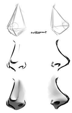 Nose Drawing Tutorial, Drawing Nose, Drawing Tutorial Face, Nose Drawing, Seni Dan Kraf, Pencil Sketches, Easy Drawings Sketches, Digital Painting Tutorials, Anime Drawings Tutorials