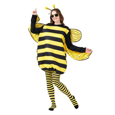 PRICES MAY VARY. 4 PCS Bee Costume Set: Bee Costume*1, Headband*1, Glasses*1, Socks*1. This all-in-one set includes everything you needs to complete their bee transformation. One Size Fit Most: Bee Costume Length is 35.8"/91cm, strong elasticity, this costume is designed to be soft on your skin while being durable enough to withstand all the fun and games during Halloween. Adorable Bumble Bee Design: Transform you into the cutest bee at any Halloween party! This vibrant yellow and black striped Halloween Bee, Bumble Bee Dress, Dress With Wings, Bumble Bee Costume, Animal Halloween Costumes, 5sos Memes, Stickers Ideas, Direction Quotes, Bee Costume