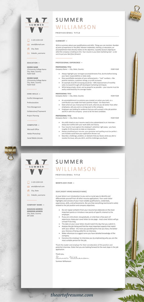 The Art of Resume Template | Professional Executive Resume Template Bundles with Free Cover Letter Nanny Resume, Coding Notes, Hr Office, Modern Resume Design, Resume Guide, Design Resume, Writing Guide, Resume Help, No Experience Jobs