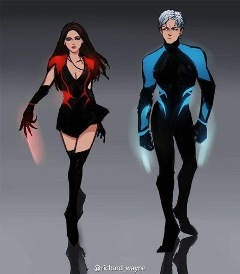 Quicksilver And Scarlet Witch, Superhero Uniform Design, Maximoff Twins Fanart, Wanda Maximoff Suit, Xmen Uniform, Super Hero Costumes Drawings, Marvel Oc Outfits, Super Hero Ideas, Superhero Outfit Ideas