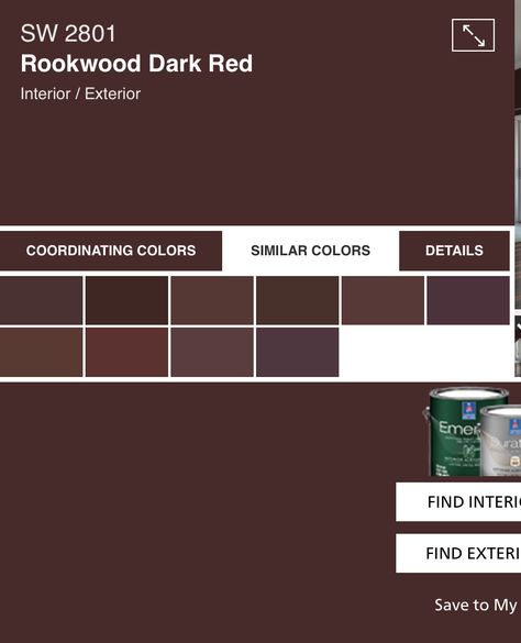 Maroon Exterior House Colors, Dark Red Exterior House Colors, Red Exterior House Colors, Rookwood Dark Red, Brown House Exterior, Boho Paint Colors, Kingston House, Energy Colors, Red Paint Colors