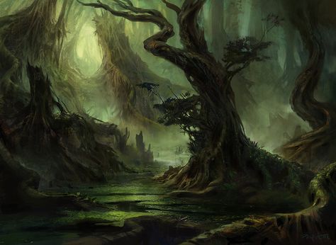 http://www.artofmtg.com/art/swamp-4/ Photoshop Landscape, Digital Painting Photoshop, Mtg Art, Fantasy Magic, Fantasy Forest, Fantasy Setting, Fantasy Places, Landscape Scenery, Fantasy Art Landscapes