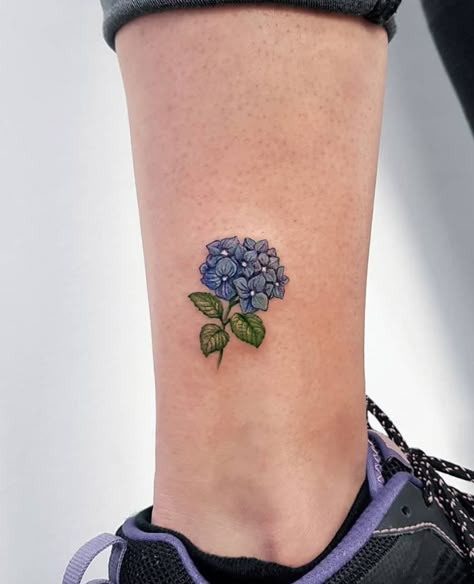 Blue Hydrangea Tattoo, Small Spiritual Tattoos, Hydrangea Tattoo, Small Colorful Tattoos, Colorful Tattoos, Floral Tattoo Design, Spiritual Tattoos, Flowers Tattoo, Hydrangea Flowers