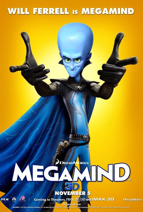 Megamente Megamind Movie, Will Ferrell, Dreamworks Animation, New Poster, Hd Movies, Animated Characters, Animated Movies, Free Movies, Dreamworks