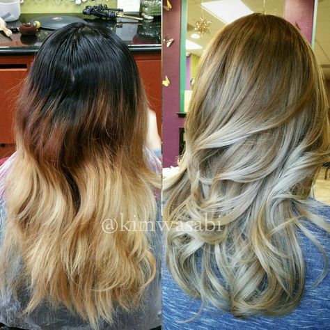 COLOR CORRECTION: A Mess to GORGEOUS Blonde Ash Sombre | Modern Salon Color Correction Hair, Hair Color Formulas, Long Wavy Hair, Hair Envy, Color Correction, Hair Dos, Ombre Hair, Protective Hairstyles, Gorgeous Hair