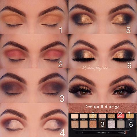 Eyeshadows Ideas, Eye Makeup Tutorial For Beginners, Smokey Eye Makeup Steps, Gold Eye Makeup Tutorial, Easy Eye Makeup Tutorial, Step Ideas, Easy Eye Makeup, Eyeshadow Tutorial For Beginners, Sultry Makeup