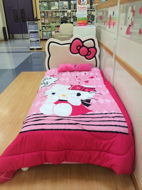 Hello Kitty Bed (not cheap looking) at Toys R us Hello Kitty Comforter, Hello Kitty Bedsheets, Hello Kitty Bedspread, Hello Kitty Bedsheet, Hello Kitty Plushies On Bed, Hello Kitty Bed Sheets Queen, Hello Kitty Bed, Hello Kitty Bedroom, Kawaii Room Decor