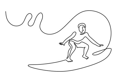 Surf Illustration, Water Surfing, Continuous Line Drawing, One Line Drawing, Continuous Line, Surf Art, Line Drawing, Line Art, Vector Art