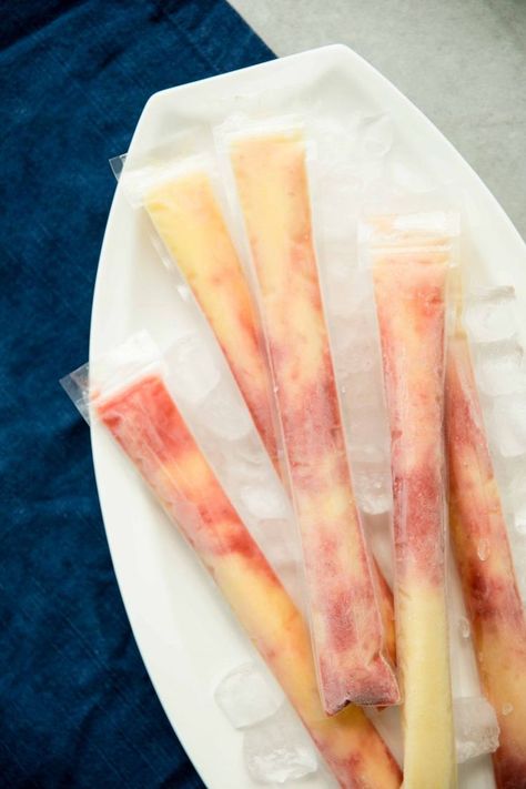 Pina Colada and Strawberry Campari Freezie | Liquid Culture Strawberry Pina Colada, Wine Popsicles, Champagne Popsicles, Homemade Pina Colada, Boozy Pops, Popsicle Cocktail, Alcoholic Popsicles, Boozy Popsicles, Blueberry Mojito