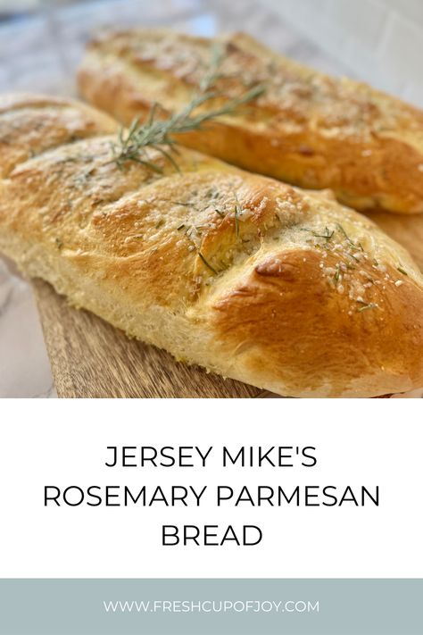 Rosemary Parmesan Bread: Jersey Mike's Copycat Recipe Parmesan Bread Recipes, Jersey Mikes Bread Recipe, Copycat Jersey Mikes, Jersey Mikes Copycat, Submarine Bread Recipe, Artistic Bread, Rosemary Parmesan Bread, Asiago Bread, Country Bakery