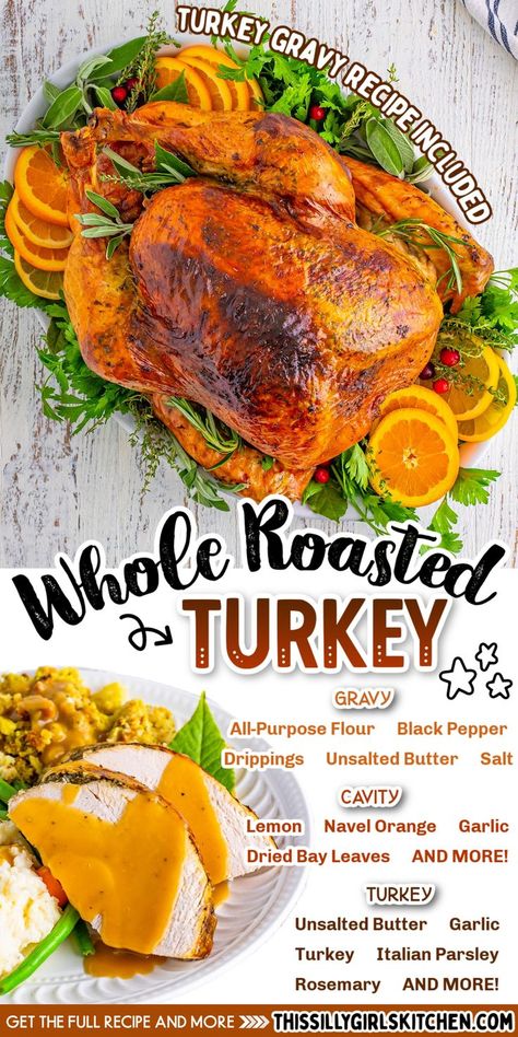 Whole Roasted Turkey Turkey Roasted, Turkey Roasting, Herb Roasted Turkey, Roast Turkey Recipes, Turkey Glaze, Sage Butter, Whole Turkey, Roast Turkey, Turkey Recipes Thanksgiving