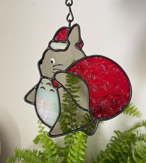 Grace || Periwinkles Glass Art | The refraction has my heart 🤩 Little Santa Totoro 🥰 #totoro #stainedglass #studioghibli #christmas #santa #gift | Instagram Totoro Stained Glass Art, Ghibli Stained Glass Art, Disney Stained Glass Art, Stained Glass Santa, Christmas Stained Glass, Gift Instagram, Tiffany Art, Stained Glass Christmas, Stained Glass Diy