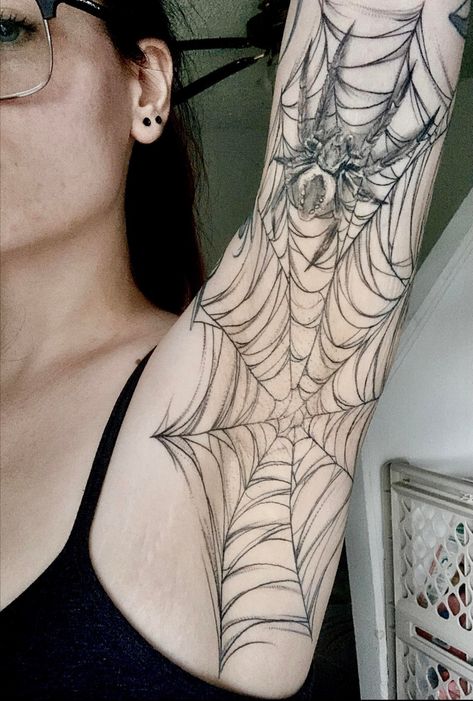 Arm Pit Tattoo, Tattoo Spiderweb, Pit Tattoo, Spiderweb Tattoo, Armpit Tattoo, Pretty Hand Tattoos, Wicked Tattoos, Sick Tattoo, Arte Punk