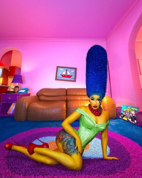 Marge Simpson Makeup, Cardi B Halloween Costume, Cardi B Halloween, Cardi B Funny Face, Ugly Photos, Cardi B Photos, Birthday Costume, Marge Simpson, Barbie Model