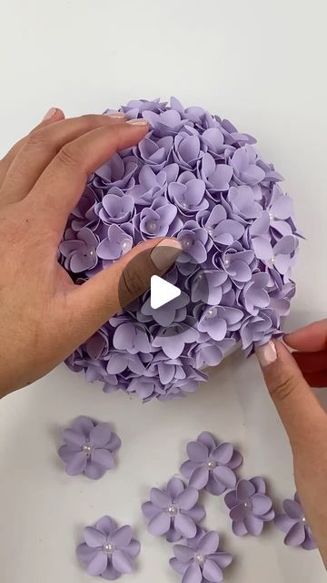 Hey, I’m Judy 👋🏻 Paper Flower Art + Tutorials on Instagram: "Finally got a chance to play around with this hydrangea cut file I created and used in my spring home decor piece. I designed it so that there’s more room for glue so I can place a pearl in the center of each flower - which I love doing! - and not get burned as I was before 🤣 

I’m also a huge fan of pomander/kissing balls - it happens to be my very first paper flower project for a wedding in 2014! Brings back memories 🥰 

#paperflower #paperflowers #paperrose #paperroses #crafty #crafts #handmade #makersgonnamake #craftersgonnacraft #diy #silhouettecameo #cricut #cricutmaker #cricutexploreair2 #abmlifeisbeautiful #abmlifeiscolorful #wedding #weddinginspiration #weddinginspo #instagood #instagram #instadaily #igdaily #cricutm Diy Paper Hydrangeas, Hydrangea Paper Flower, Hydrangea Paper Flowers Diy, Paper Hydrangea Diy, Paper Flower Ball, Kissing Balls, Kissing Ball, Paper Flower Art, Flower Ball