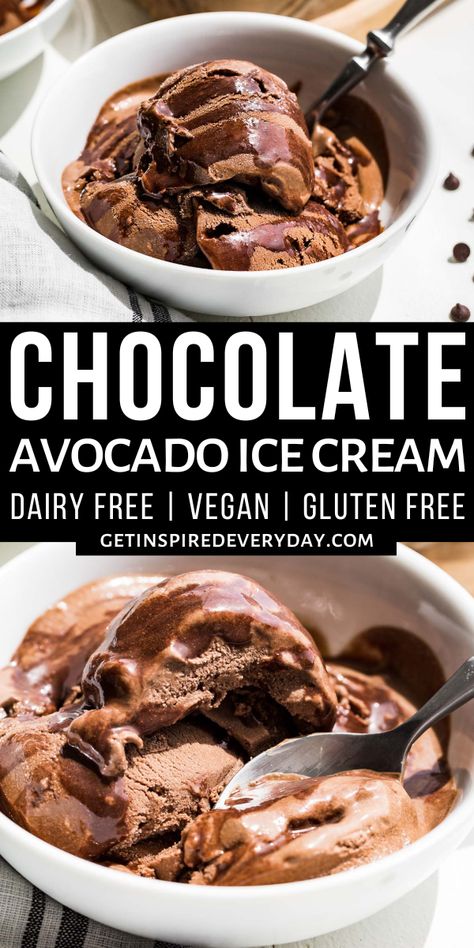 Decadent and creamy, you’ll never know this Chocolate Avocado Ice Cream recipe is dairy free and vegan. It comes together easily in the blender, and it has a deep chocolate flavor that keeps you coming back for more. It’s also made without refined sugar using Grade A amber maple syrup instead. The barest hint of maple flavor hides in the background and adds a nice depth to the chocolate flavor. Vegan Ninja Creami, Chocolate Avocado Ice Cream, Avocado Ice Cream Recipe, Healthy Paleo Desserts, Homemade Chocolate Fudge, Fudge Ice Cream, Healthier Sweets, Avocado Ice Cream, Chocolate Avocado