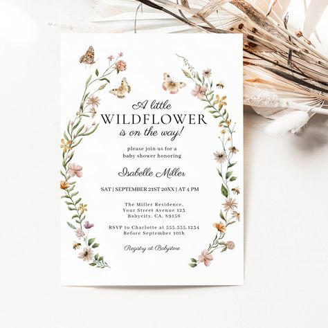 A Little Wildflower Boho Girl Baby Shower Invitation Boho Baby Girl Shower Ideas, Boho Girl Baby Shower Ideas, Wildflower Baby Shower, Boho Baby Girl, Boho Girl, Baby Shower Food, Baby Shower Invites For Girl, Boho Baby, Girl Baby Shower