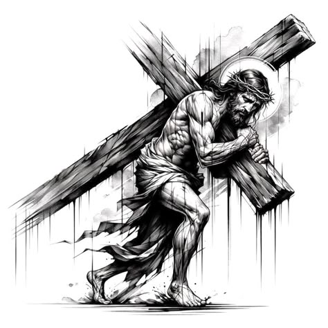 Jesus Carrying The Cross Tattoo, Crucifixion Tattoo, Jesus On Cross Tattoo, Jesus Carrying The Cross, Jesus Sketch, Christus Tattoo, Pet Tattoo Ideas, Religion Tattoos, Jesus Christ Tattoo