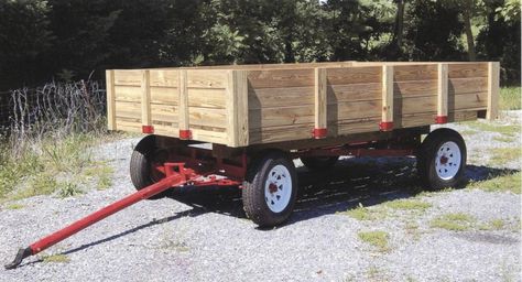 FARM SHOW - Old Running Gear Converted To Sturdy Hay Wagon Hay Wagon Ideas, Shop Hacks, Hay Wagon, Ford 8n, Agriculture Equipment, Farm Wagons, Bike Cart, Farm Show, Tractor Accessories