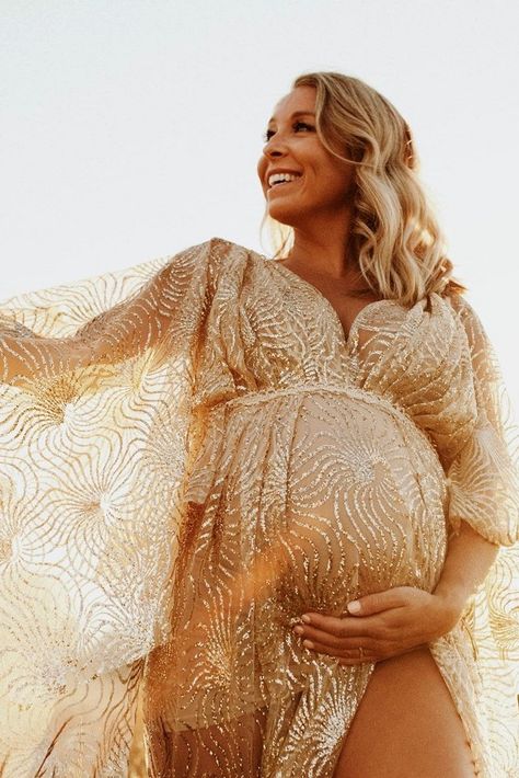 Gold Sequin Maternity Dress, Gold Dress Maternity Photos, Gold Maternity Shoot, Gold Maternity Dress, Wedding Dress For Pregnant Bride, Pregnant Brides, Bride Shots, Pregnancy Gown, Maternity Occasion Dress