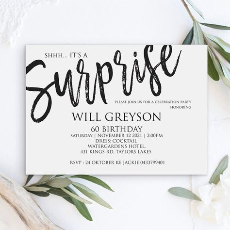 Surprise Party Invite, Surprise Party Invitations, Elopement Invitation, Surprise Birthday Invitations, Surprise Birthday Party, Invitation Elegant, Minimalist Wedding Invitations, Birthday Surprise Party, Surprise Party