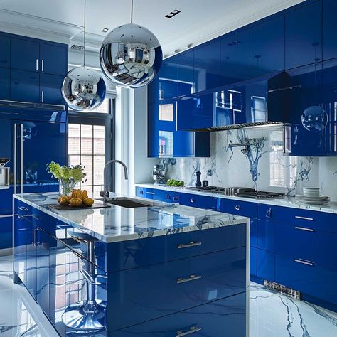 21+ Industrial Edge Blue Kitchen Cabinets for a Bold, Urban Feel • 333+ Art Images Blue Kitchen Cabinets Ideas, Cobalt Blue Kitchen, Cobalt Blue Kitchens, Columns Decor, Glossy Kitchen, Blue Kitchen Designs, Design Therapy, Kitchen Cabinets Ideas, Urban Kitchen