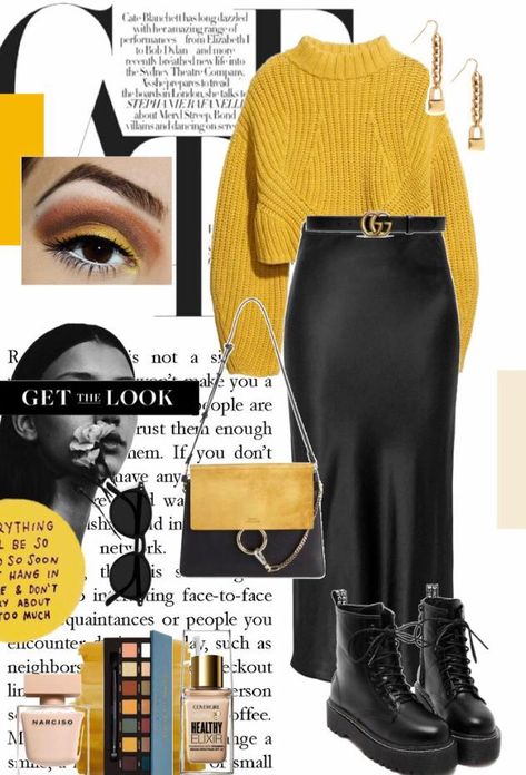 Get The Look #getthelook #yellow #drmartens #boots Dress Outfit Autumn, Yellow Dress Outfit, Styling Portfolio, Outfit Autumn, Fashion Portfolio, Yellow Shirts, Fashion Styling, Autumn Vibes, Fashion Sets