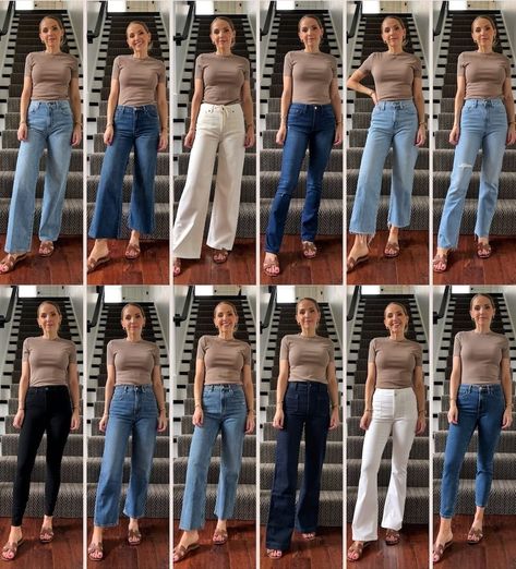 Your Guide to Jeans in 2024 - Merrick's Art Jeans Trend 2024, 2024 Jeans Trend, Jeans 2024 Trends Women, Cuffed Jeans Outfit, Cropped Jeans Outfit, Dressy Jeans, Unique Jeans, Jeans Outfit Women, Flattering Jeans