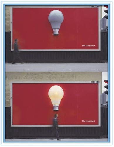 the economist light bulb ad: cool! Funny Billboards, Guerrilla Advertising, Interactive Advertising, Funny Commercial Ads, Out Of Home Advertising, Guerrilla Marketing, Funny Commercials, 광고 디자인, Commercial Ads