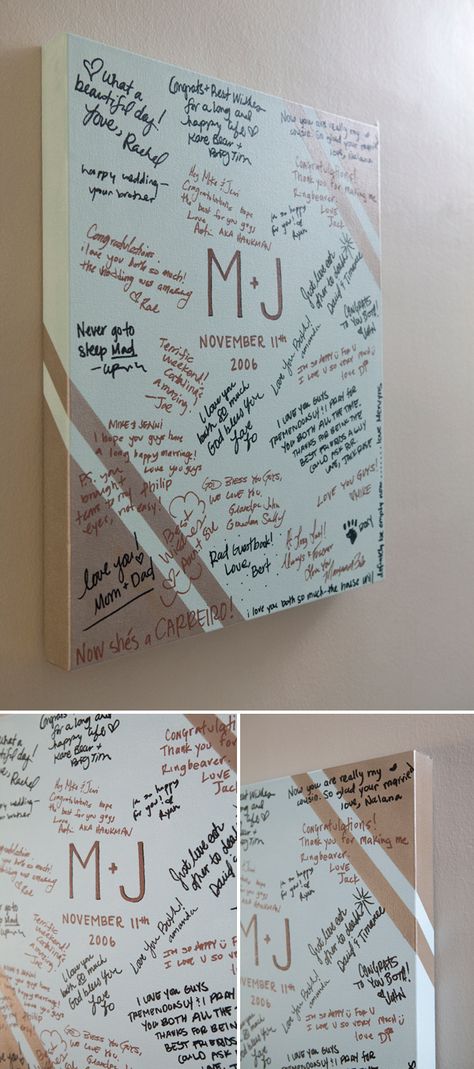 #DIY ~ large gallery style painted canvas as your wedding guest book, so cute! Diy Wedding Guest Book, Diy Guest Book, Graduation Open Houses, Boda Mexicana, Diy Brides, Guest Books, Painted Canvas, Grad Parties, Book Ideas