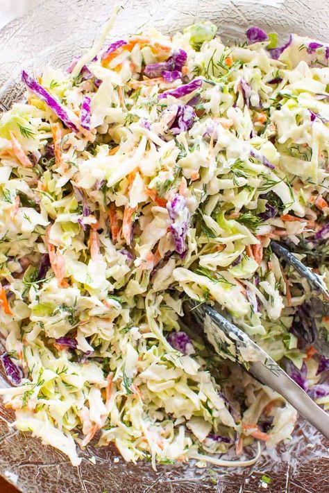 Want creamy coleslaw and not eat a cup of mayo? Try my Healthy Coleslaw Recipe with Greek yogurt and store bought coleslaw for added convenience. It goes amazing with healthy pulled pork! Easy Healthy Coleslaw, Healthy Coleslaw Dressing, Greek Coleslaw, Pulled Pork Slaw, Healthy Coleslaw Recipe, Healthy Pulled Pork, Recipe With Greek Yogurt, Coleslaw For Pulled Pork, Healthy Coleslaw Recipes