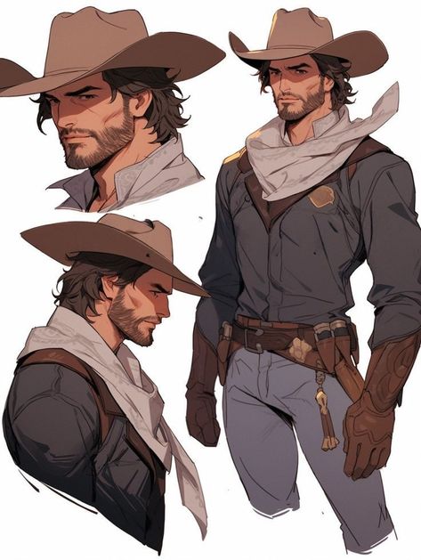 #wattpad #fanfic After learning the dark truth about the extermination day in Hell, the Embassy casts you out to prevent word of this from ever spreading throughout Heaven. Although you are now a fallen angel, life in Hell wasn't so bad as you believed it to be. D&d Gunslinger Art, Cowboy Body Reference, Person Wearing Cowboy Hat, Cowboy Superhero Art, Cowboy Outfit Drawing Reference, Cowboy Drawing Pose, Cowboy Artwork Character Design, Rancher Outfits Men, Concept Art Character Male