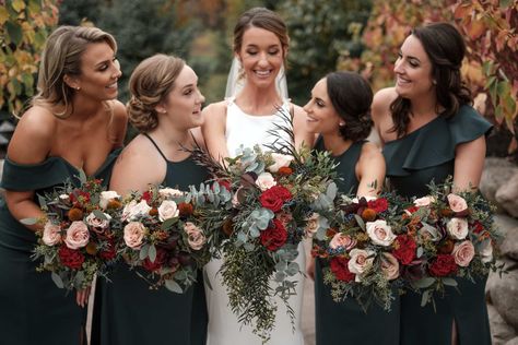 Rochester Wedding Flowers | Kittelberger Florist NY Flowers With Emerald Green Dress, Bridemaid Bouquet, Bride Stuff, Emerald Green Bridesmaid Dresses, Daughters Wedding, Snow Wedding, Green Themed Wedding, Emerald Green Weddings, The Finger Lakes