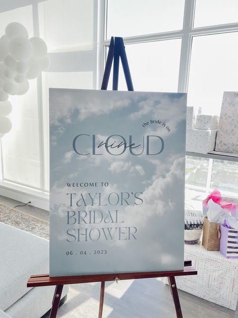 Cloud 9 Engagement, Esthetics Studio, Blue Bridal Shower Decorations, Cloud Baby Shower Theme, Bachelorette Inspo, Cloud Theme, Bridal Shower Inspo, Wedding Shower Themes, Ring Ceremony