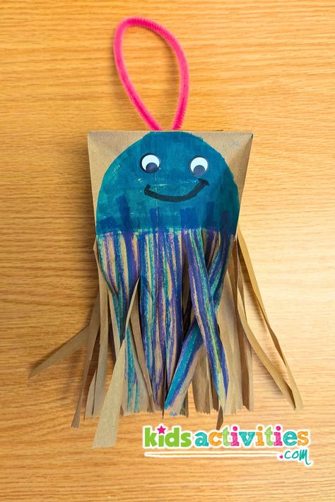 Easy Paper Bag Jellyfish Art Project | Kids Activities Blog Paper Bag Jellyfish, Easy Paper Bag, Jellyfish Art, Kids Activities, Kids Art Projects, Favorite Child, Art Project, Jellyfish, Fun Learning