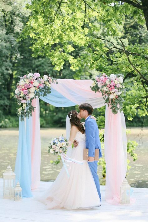 Pastel Wedding Theme Decoration, Baby Blue Weddings, Wedding Tulle, Birthday Party Backdrop, Backdrop Decor, Wedding Ceremony Arch, Blue Themed Wedding, Chair Sashes, Wedding Theme Colors