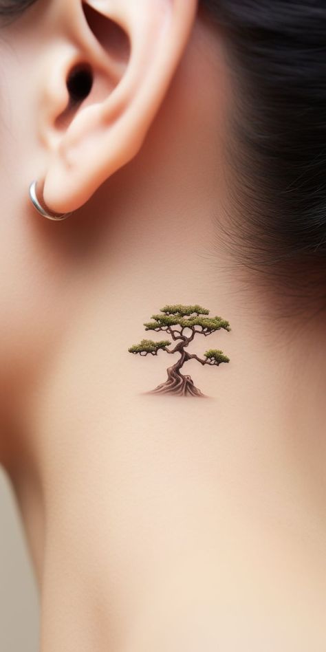 Bonsai Tattoo Minimalist, Bonsai Tattoos, Bonsai Tree Tattoo, Bonsai Tattoo, Tattoo Behind The Ear, Bonsai Tree Tattoos, Plant Tattoos, Majestic Tree, Yang Tattoo