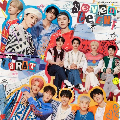 Group Scrapbook Ideas, Kpop Digital Scrapbook, Seventeen Collage Wallpaper Desktop, Seventeen Cute Group Photo, Kpop Scrapbook Edit, Svt Collage, Seventeen Scrapbook, Seventeen Widget, Seventeen Collage