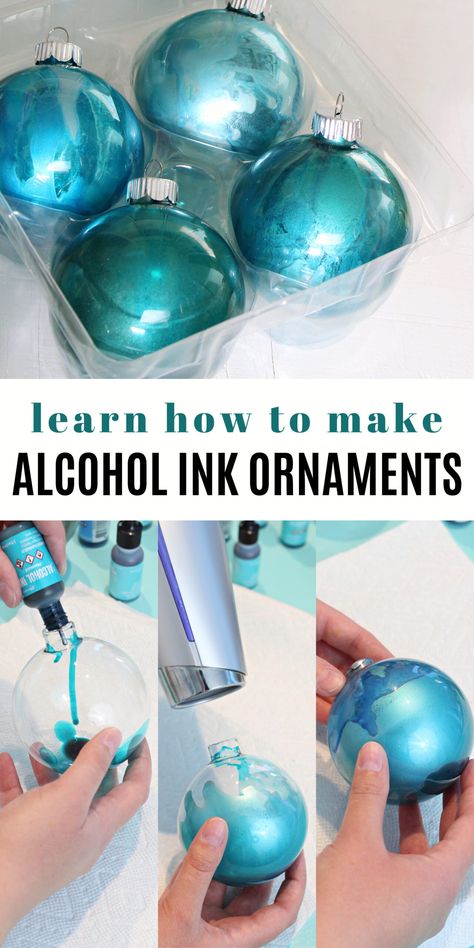 Make These One of a Kind Alcohol Ink Ornament with This Step by Step Tutorial Alcohol Ink Christmas Ornaments Diy, Alcohol Ink Christmas Ornaments, Diy Ornaments Kids, Alcohol Ink Ornaments, 2023 Cookies, Ink Ornaments, Aqua Inspiration, Xmas Projects, Alcohol Ink Glass