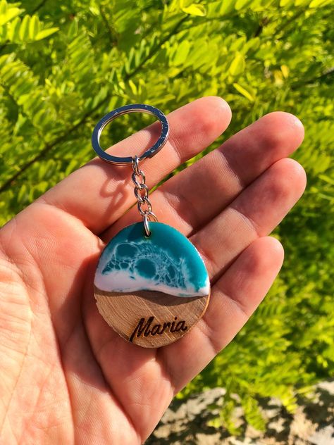 Epoxy Keychain, Resin Wood Keychain, Epoxy Keychains, Wood And Resin Keychain, Resin Keychain Ideas, Resin Keychain, Ocean Keychain, Wood Keychain, Epoxy Resin Art