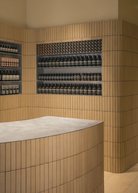 Aesop Shop, Aesop Store, Nathalie Du Pasquier, Recessed Shelves, Retail Interior Design, Stone Interior, Bath Store, Retail Interior, Brickwork