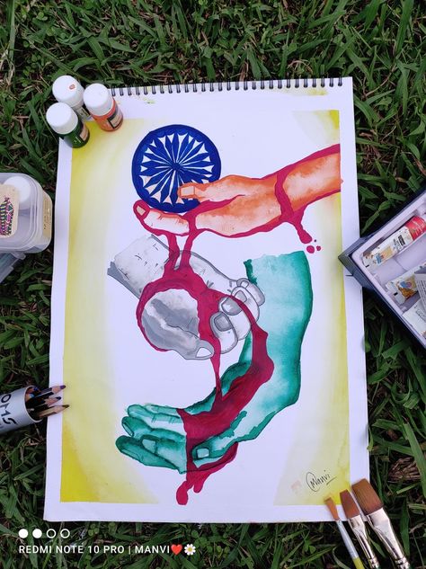 Indian Freedom Fighters Art, Tribute To Indian Army, Freedom Drawing, Mothers Day Cards Craft, Army Drawing, Movement Drawing, Independence Day Drawing, Meaningful Paintings, Indian Freedom Fighters